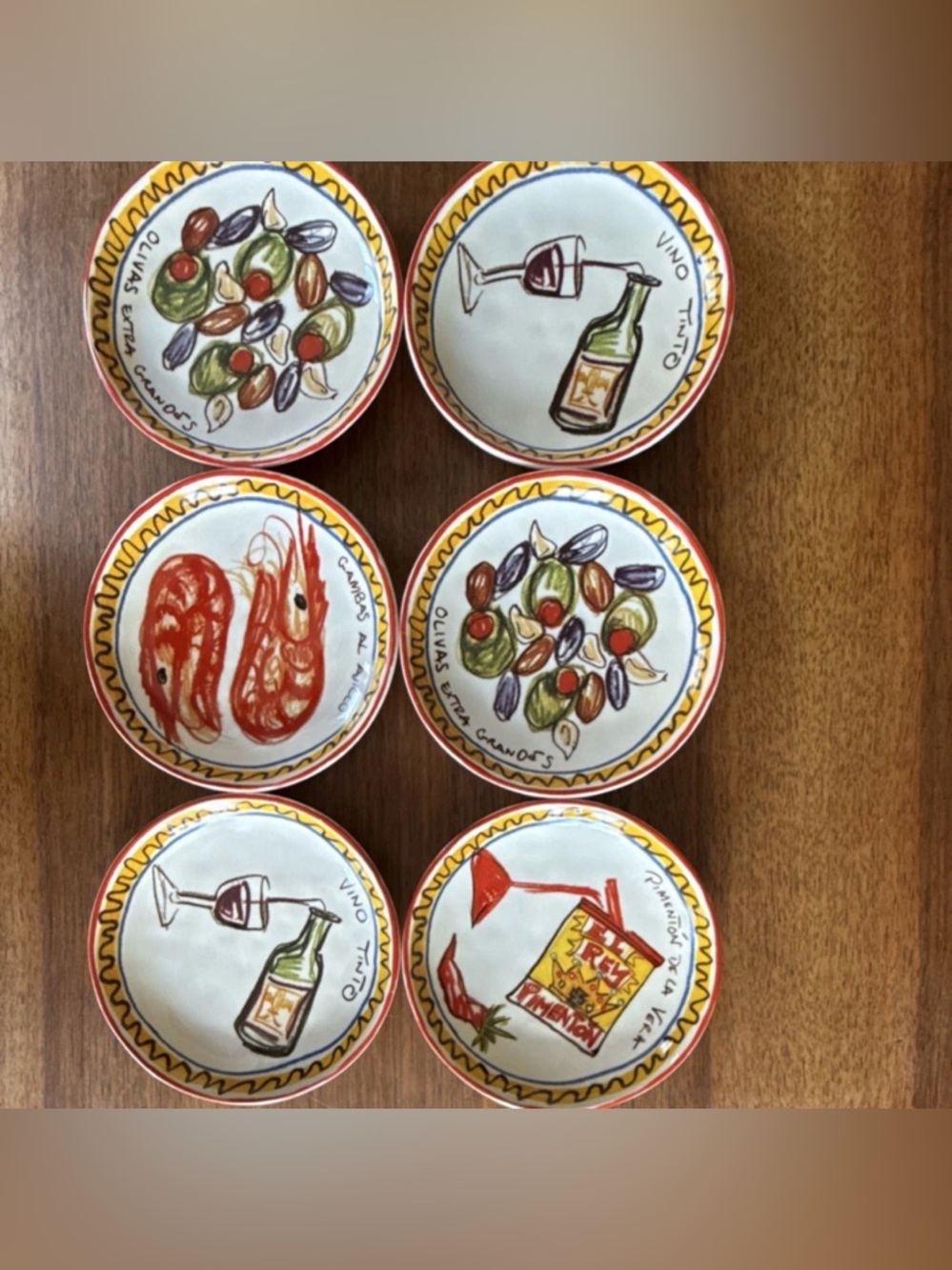 Set of 6 Williams-Sonoma Multicolor Painted Ceramic Tapas Plates